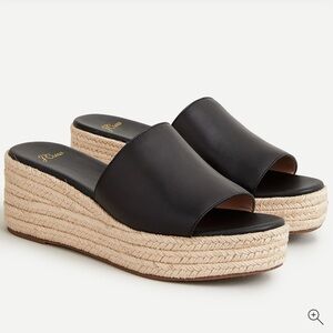 J. Crew Wedge Heel Leather Slide Sandals - Black